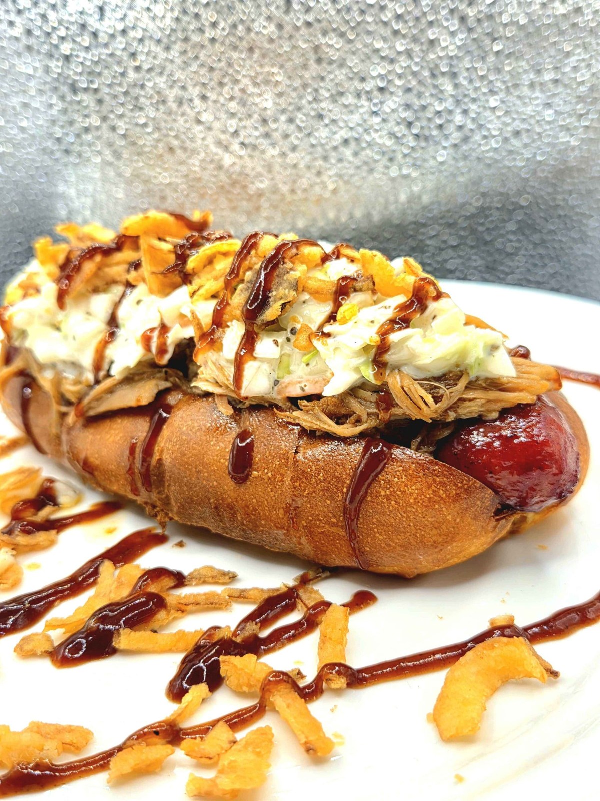 Chilly Dogz loaded pulled pork hot dog